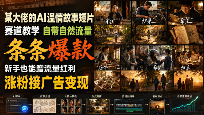 某大佬的AI温情故事短片赛道教学,自带自然流量,条条爆款,新手也能蹭流量红利,涨粉接广告变现-创业信息网