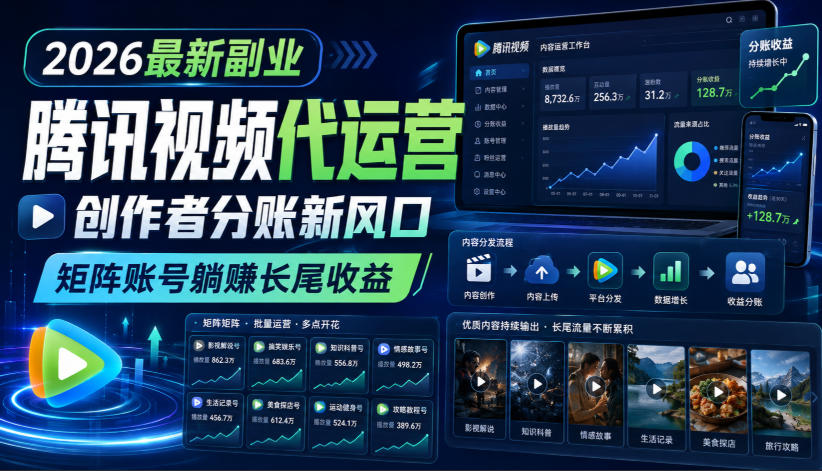 2026最新副业之腾讯视频代运营:创作者分账新风口,矩阵账号躺賺长尾收益【揭秘】-创业信息网