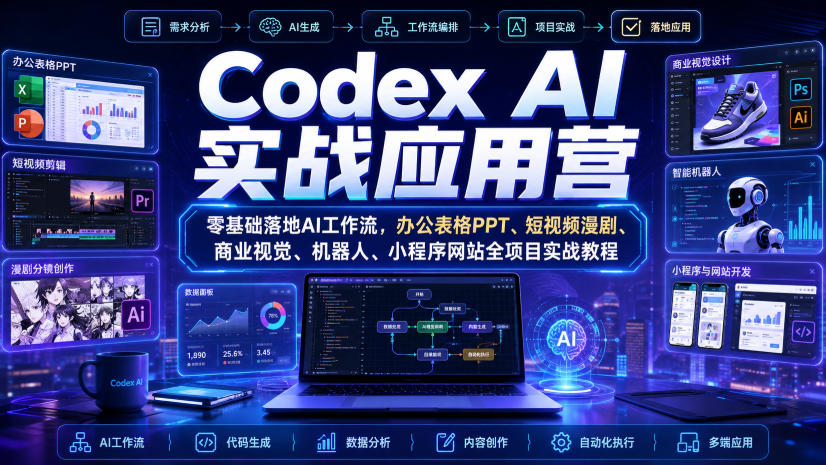 Codex AI实战应用营|零基础落地AI工作流,办公表格PPT、短视频漫剧、商业视觉、机器人、小程序网站全项目实战教程-创业信息网